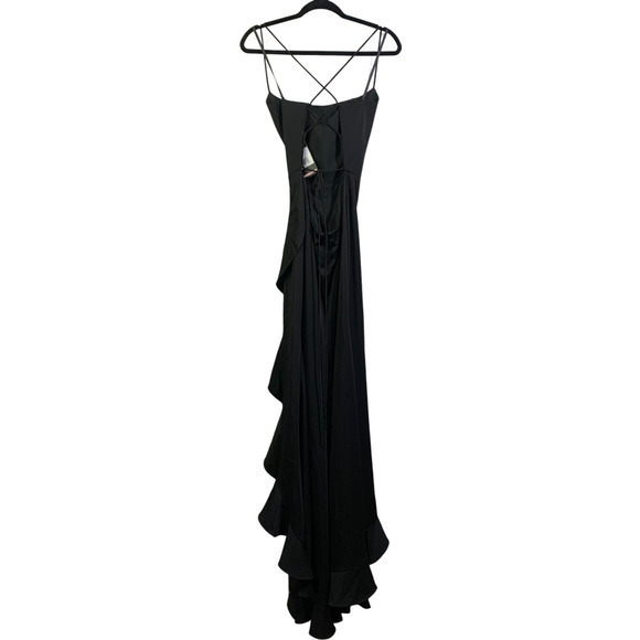 LA FEMME Black Flutter Slit Trumpet Gown - NWT - Picture 3 of 15